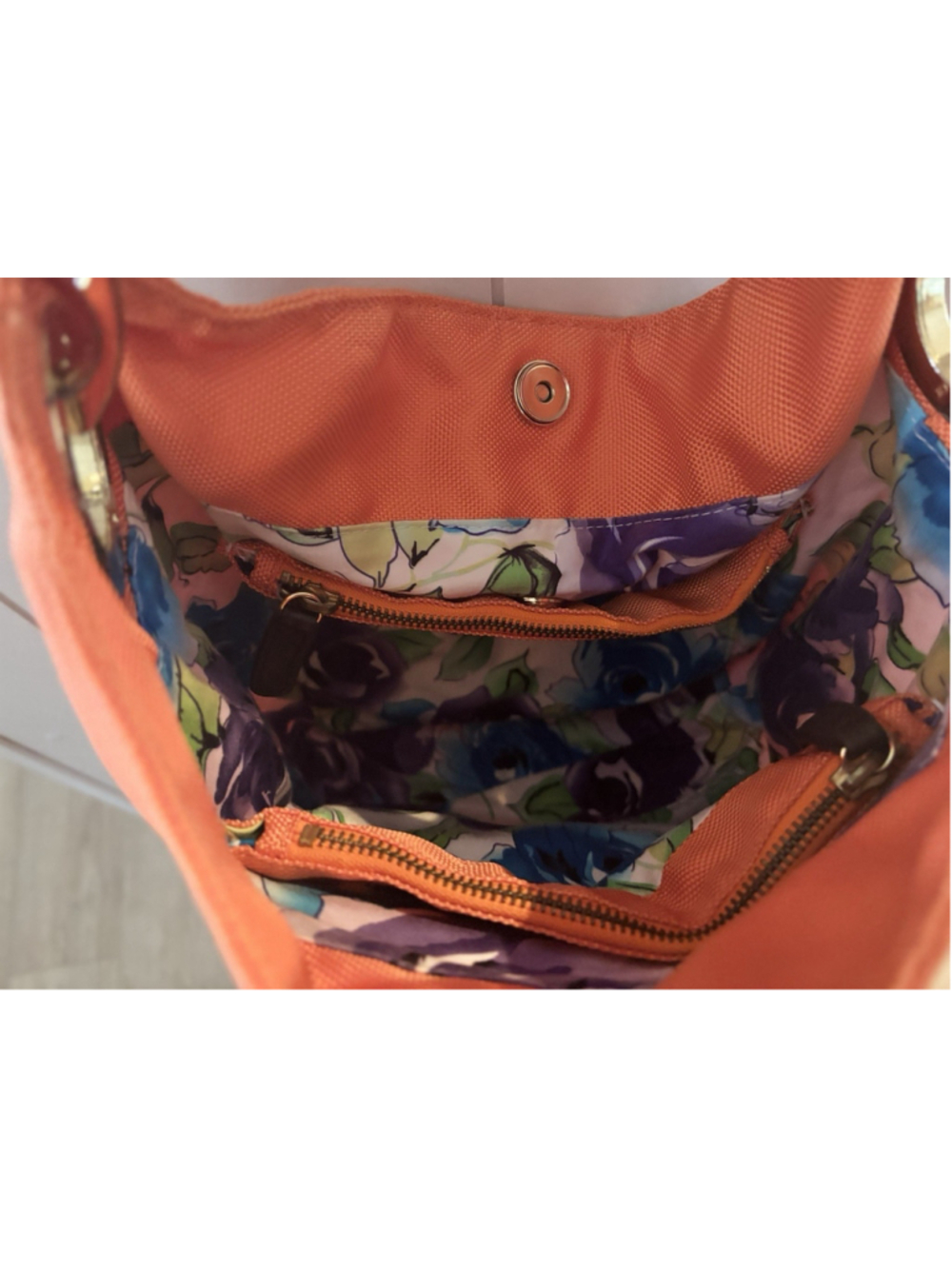 JPK Paris 75 Orange Canvas Hobo Bucket Bag Brown Leather Strap Goldtone Hardware - Picture 5 of 7